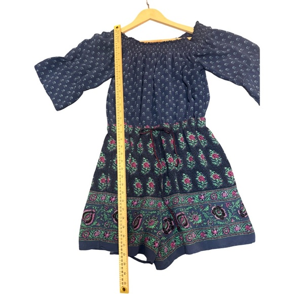 Ett Twa Anthropologie Size medium Romper Blue Paisley Ruffle Boho - Picture 3 of 5